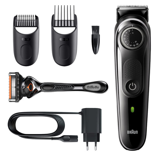 Braun Beard trimmer BT3342 with Precision dial, 2 attachments and Gillette ProGlide Razor – Black