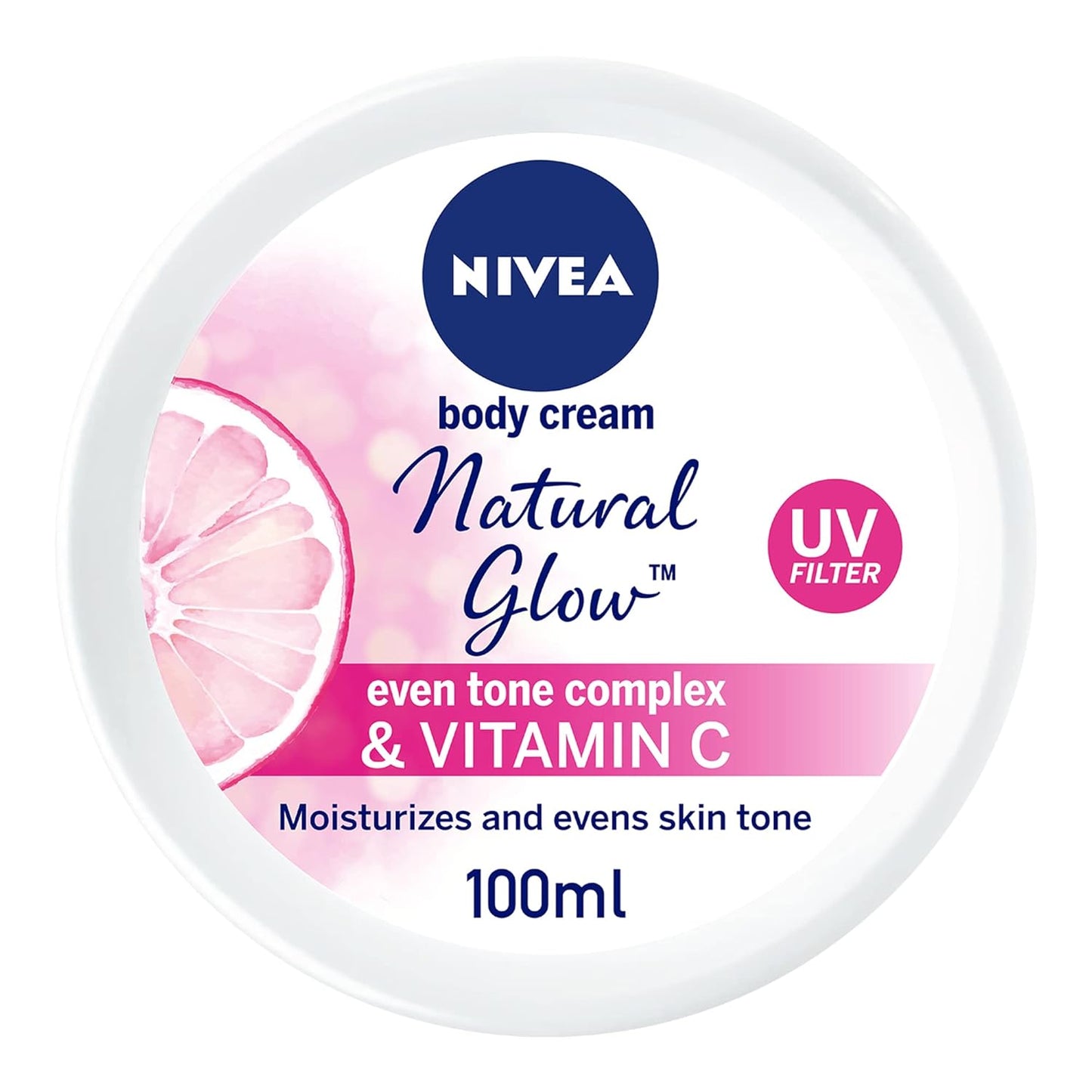NIVEA Natural Glow Body Cream, Even Tone Complex & Vitamin C, All Skin Types, Jar 100ml