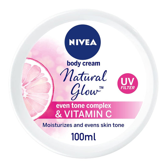 NIVEA Natural Glow Body Cream, Even Tone Complex & Vitamin C, All Skin Types, Jar 100ml