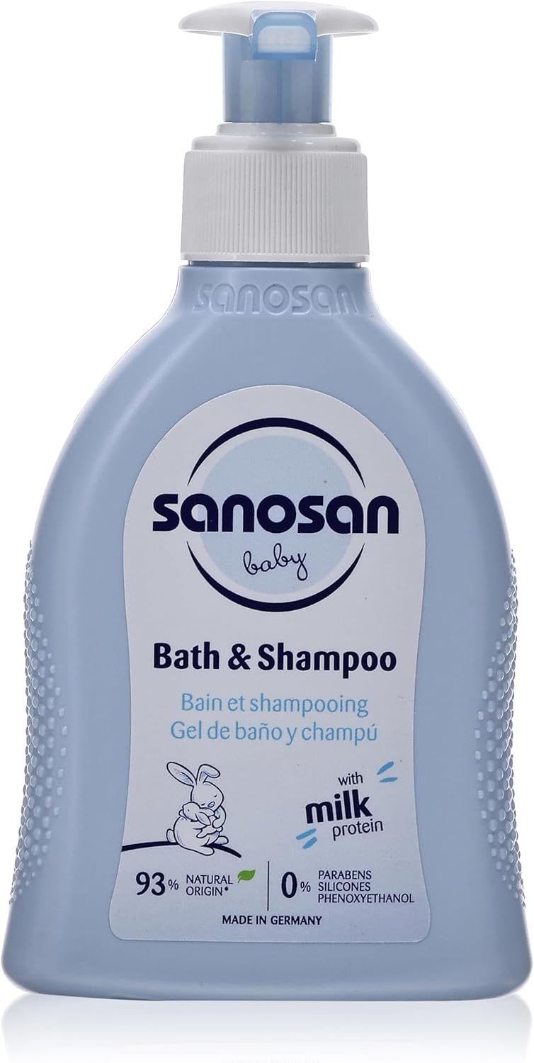 Sanosan bath &shampoo for daily newborn and baby care ideal for gently cleaning baby’s delicate skin and fine hair 200 ml made in germany