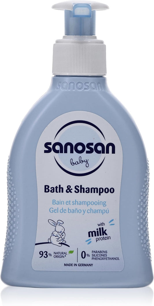 Sanosan bath &shampoo for daily newborn and baby care ideal for gently cleaning baby’s delicate skin and fine hair 200 ml made in germany