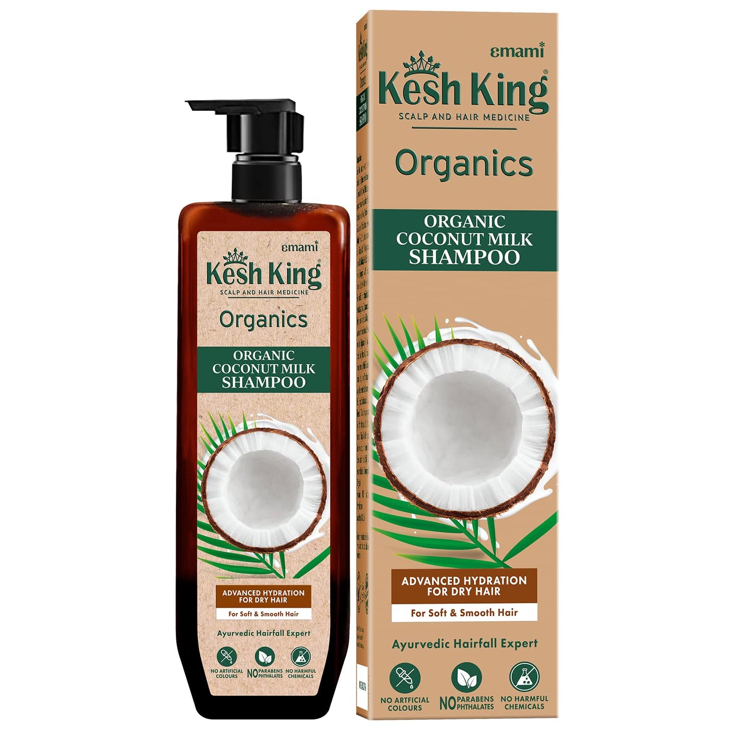 KESH KING Organics- Organic Coconut Milk Shampoo |Intense Hydration For Dry Hair And Scalp |Healthy, Nourished Hair| Organics | No Artificial Colours, Parabens, Phthalates Or Harmful Chemicals - 300ml