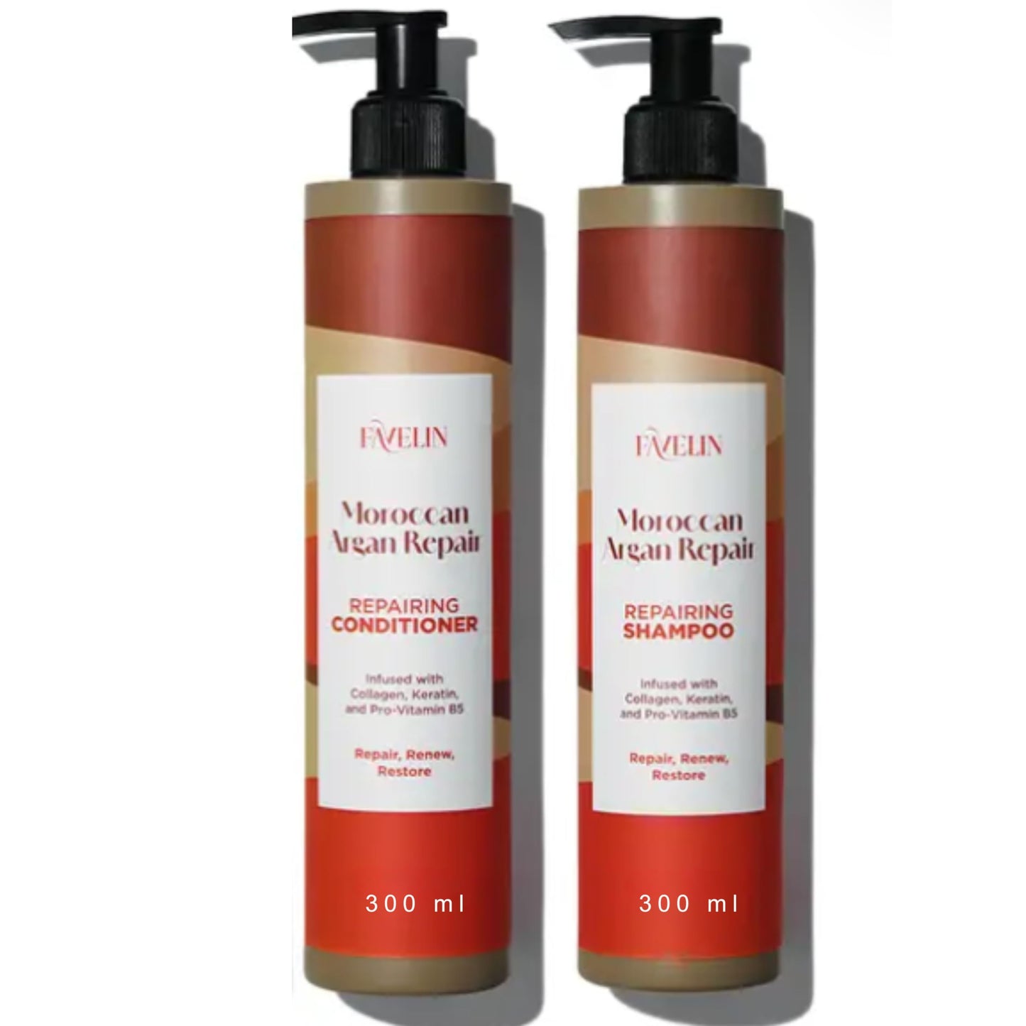 Favelin Moroccan Argan Repairing Set | Shampoo 300 ML and Conditioner 300 ML | Keratin & Pro-Vitamin | provide intense repair for all types of hair damage