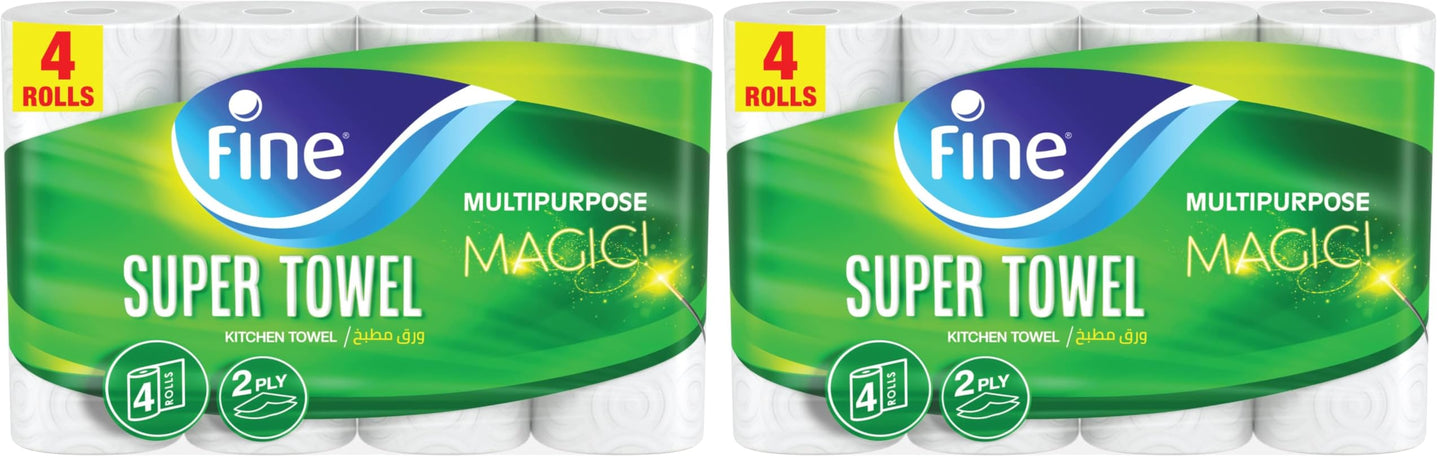 Fine Kitchen Tissue Paper, Super Towel, 2 ply 4 rolls Tissues (Pack of 2)