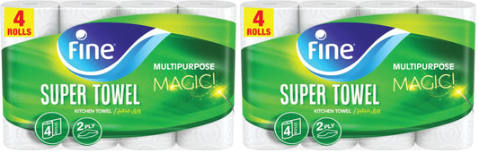 Fine Kitchen Tissue Paper, Super Towel, 2 ply 4 rolls Tissues (Pack of 2)