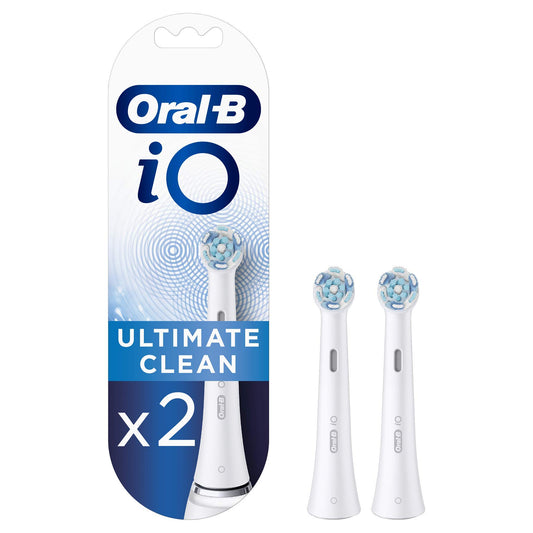Oral-B iO Ultimate Clean Electric Toothbrush Head, Twisted & Angled Bristles for Deeper Plaque Removal, Pack of 2, White