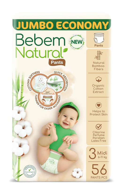 Bebem Natural - Pants Diapers - Jumbo Pack - Midi Size 3-56 Pieces