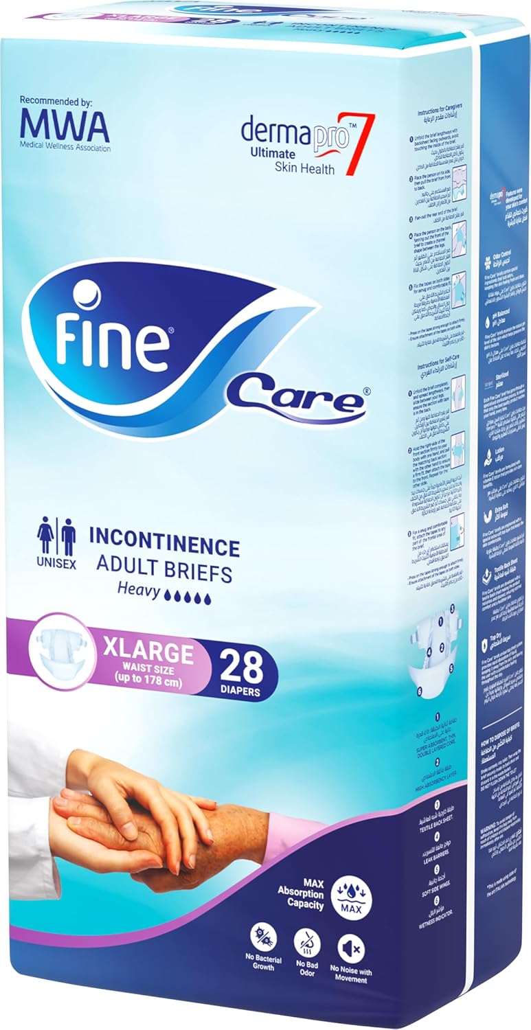 Fine Incontinence Adult Diapers breifs, X Large Size,Waist 178 + cm, Count 28 Package design may vary