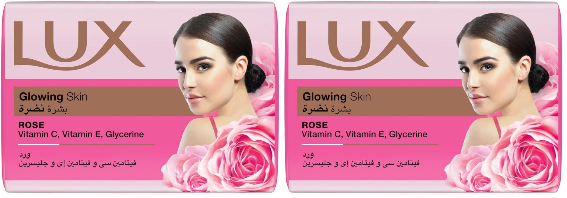 Lux Bar Soap Glowing Skin with rose, with Vitamin C, E & Glycerin, for perfumed and glowing skin, 165G (Pack of 2)