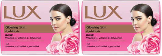 Lux Bar Soap Glowing Skin with rose, with Vitamin C, E & Glycerin, for perfumed and glowing skin, 165G (Pack of 2)