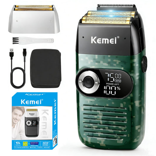 KEMEI Foil Shaver Barber for Men,Electric Razor Rechargeable with Beard Trimmer,Cordless Lithium Titanium Foil Shavers with Travel Case,KM2027