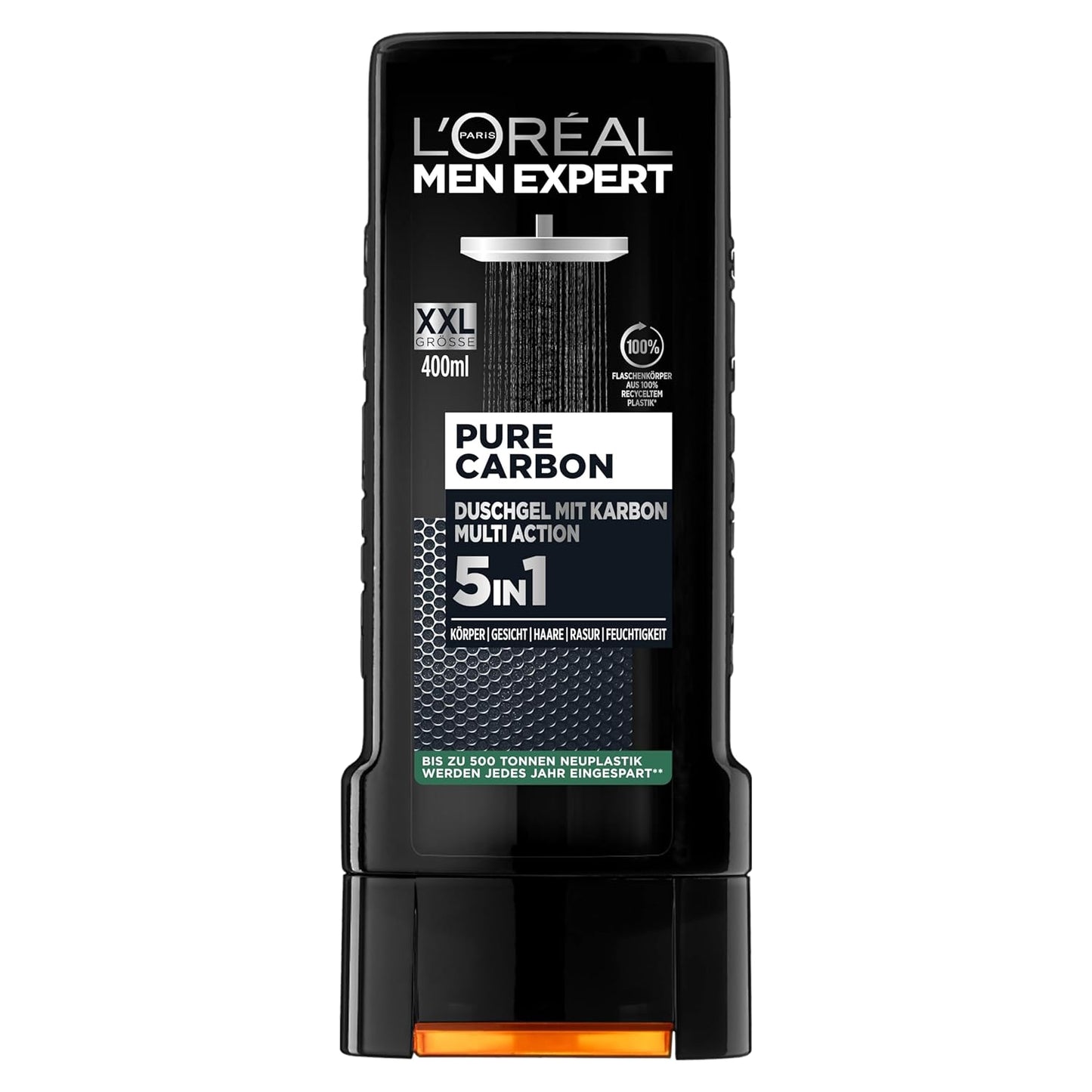 Men Expert Carbon Clean Shower Gel, Cleans Sensitive Men's Skin (Face, Body & Hair) Moisturises Masculine Spicy Fragrance (1 x 400 ml)