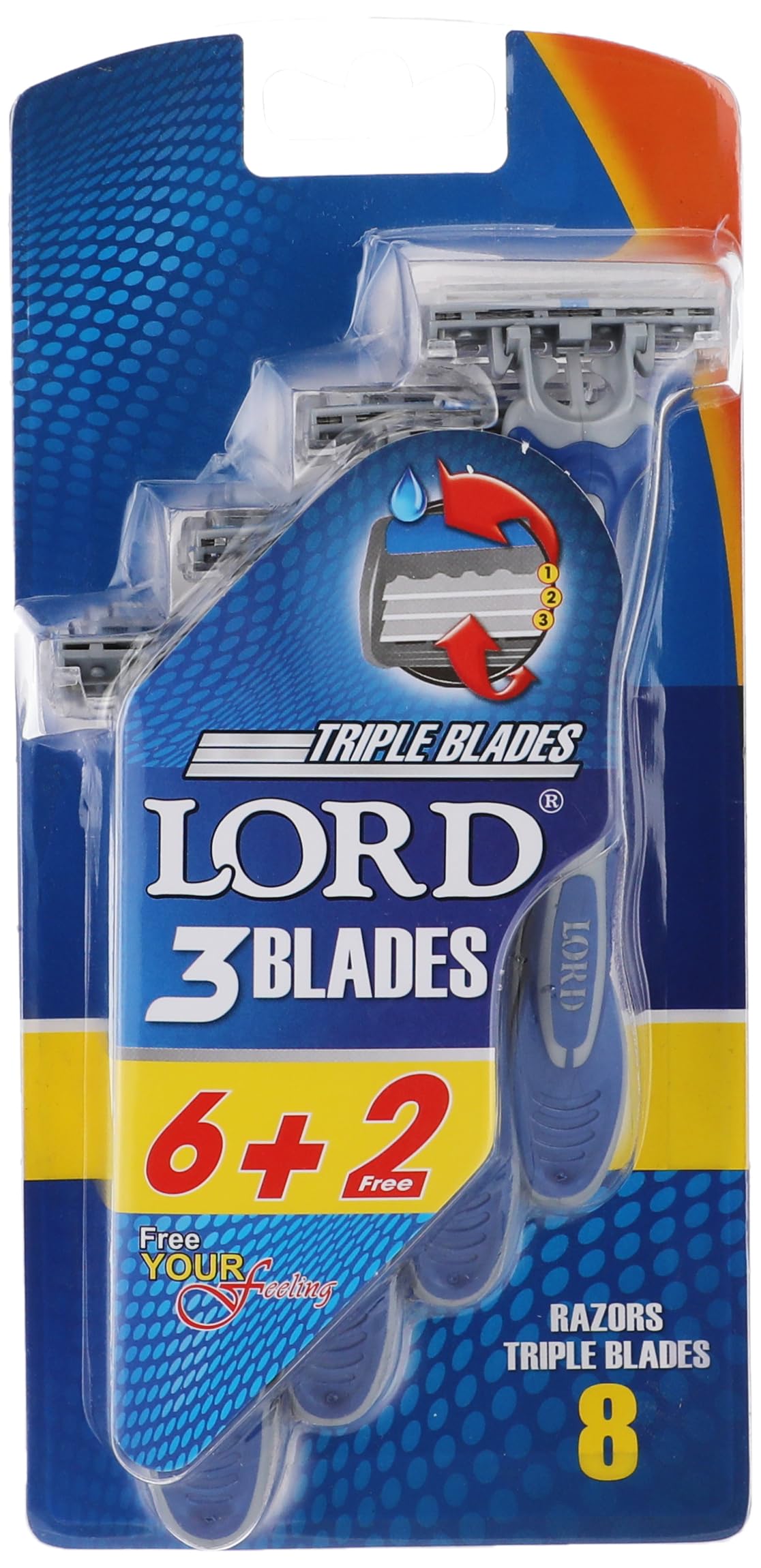 Lord 3 blades disposable razors, 6 plus 2 count