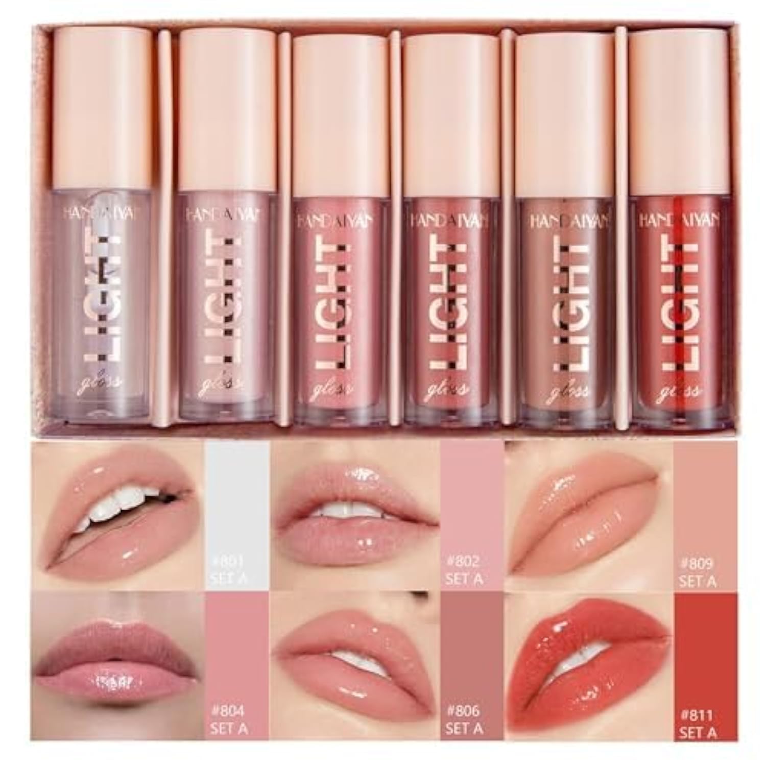 Beauty beast Moisturizing Lipgloss Set 6PCS Smooth Hydrating Lip Gloss Neutral Nude Nourishing Glossy Lipgloss for Women and Girls (MZ-CC6SETA-BB, Compact)
