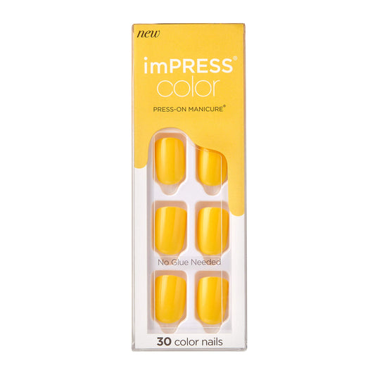 KISS imPRESS Color Press-On Manicure, Gel Nail Kit, PureFit Technology, Pre-Glued, “YOLO”, Polish-Free Solid Colour Mani, Includes Prep Pad, Mini File, Cuticle Stick, and 30 Fake Nails