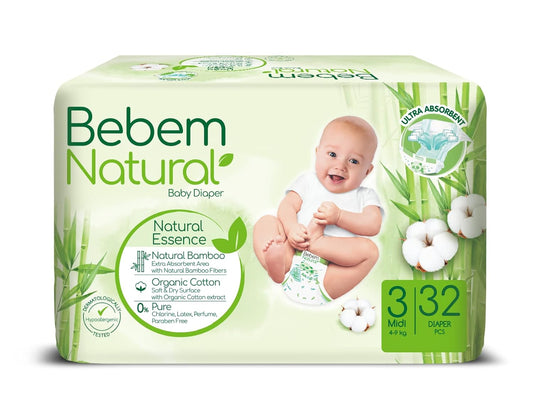 Bebem Natural - Baby Diapers - Twin Pack - Midi Size 3 - 32 Pieces