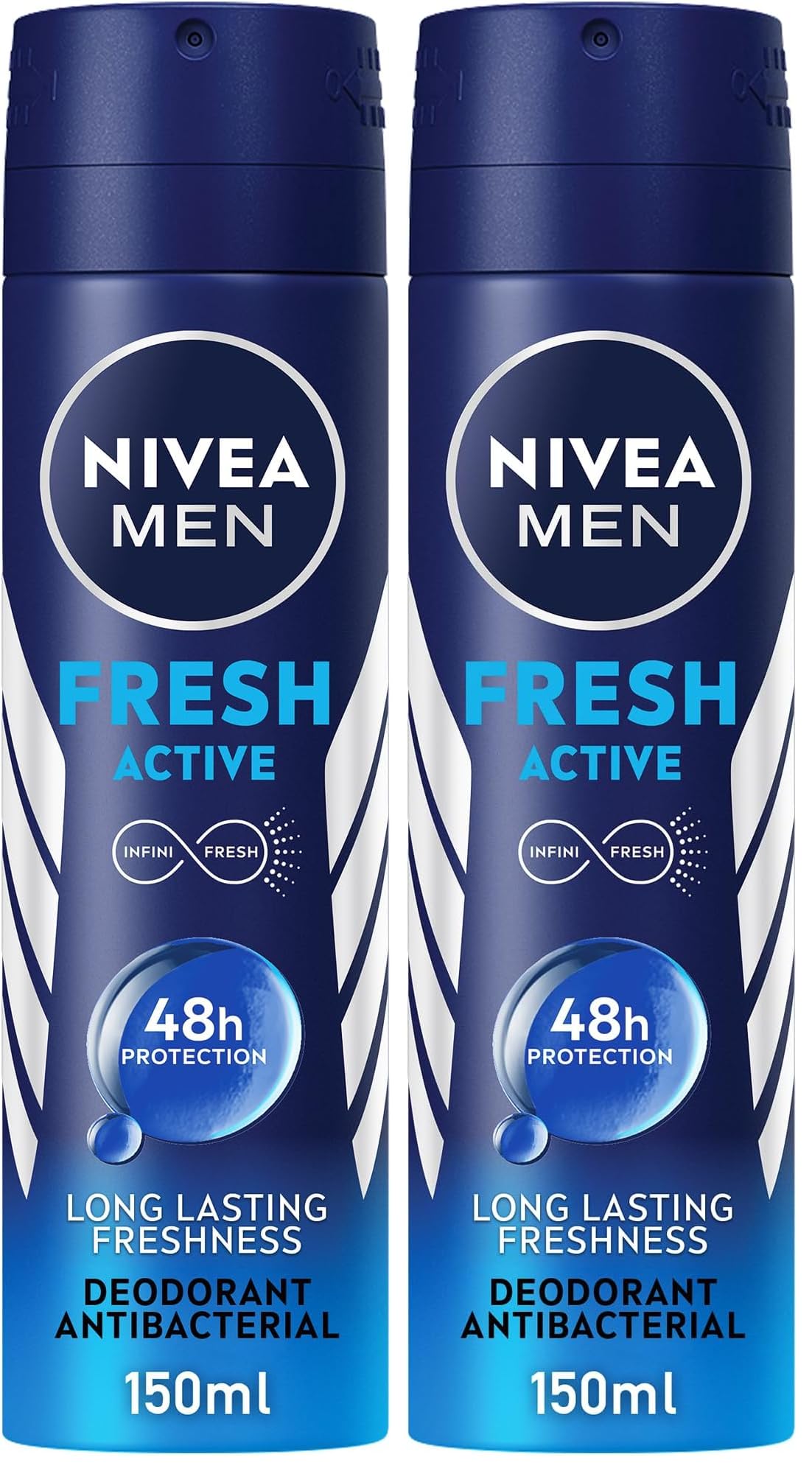 NIVEA MEN Fresh Active, Antiperspirant for Men, Fresh Scent, Spray 150ml pack may vary (Pack of 2)