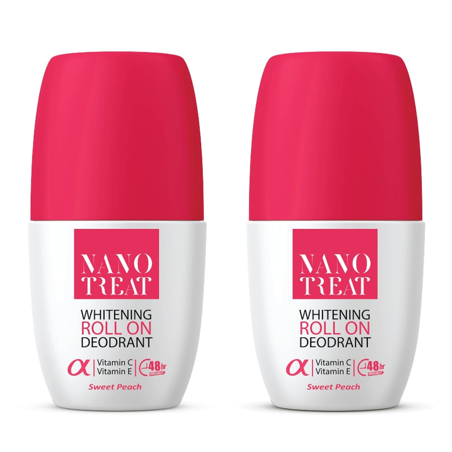 NanoTreat Deodorant - Free Aluminum & Parabens - 5 in 1 Formula -Long Lasting Odor Protection - 24h - 1+1 (Sweet Peach)