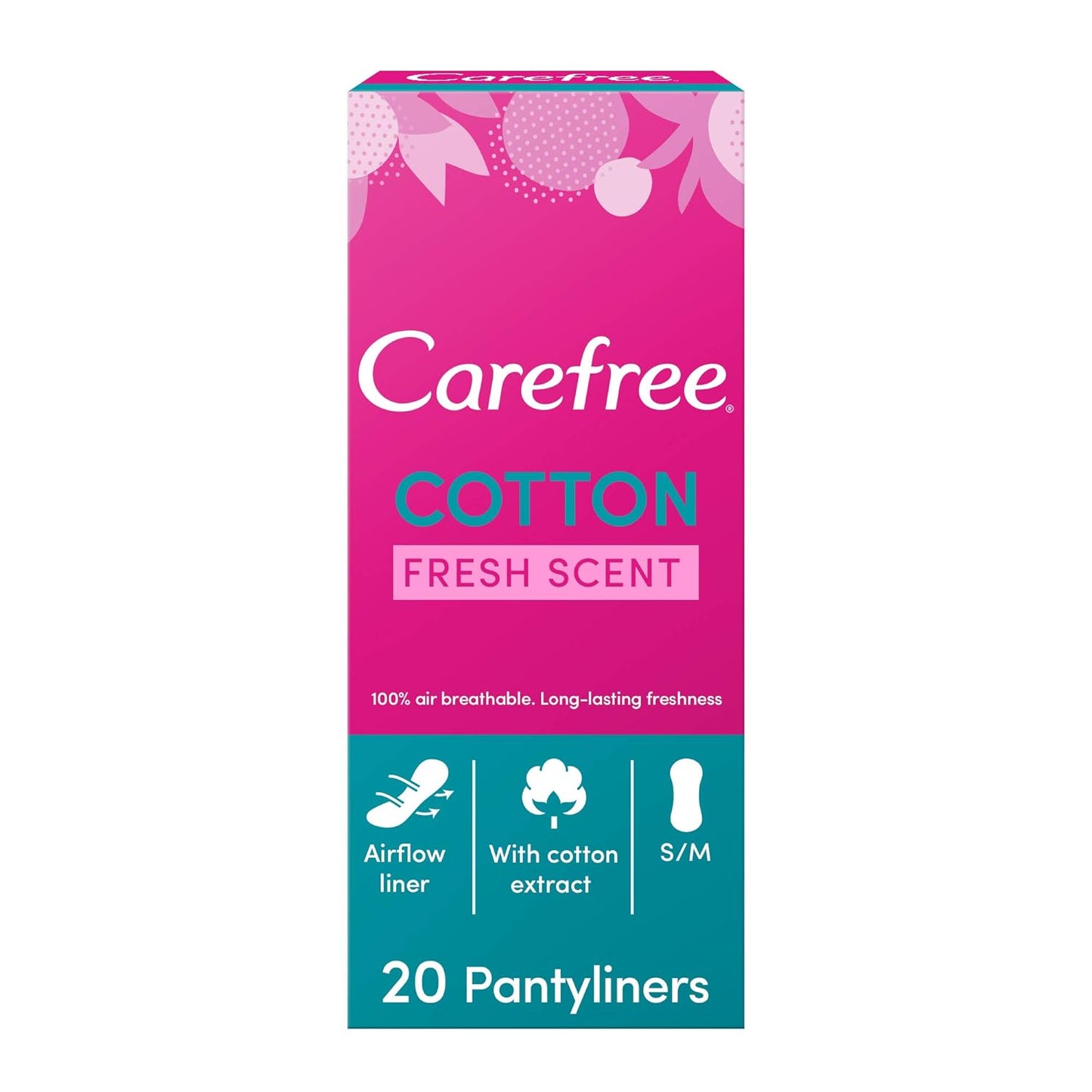 Carefree Normal with Cotton Extract Panty Liners, Pack of 20, White