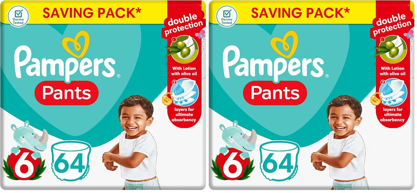 Pampers Pants, Size 6, with Lotion with Olive Oil, 64 Baby Diapers (Pack of 2)