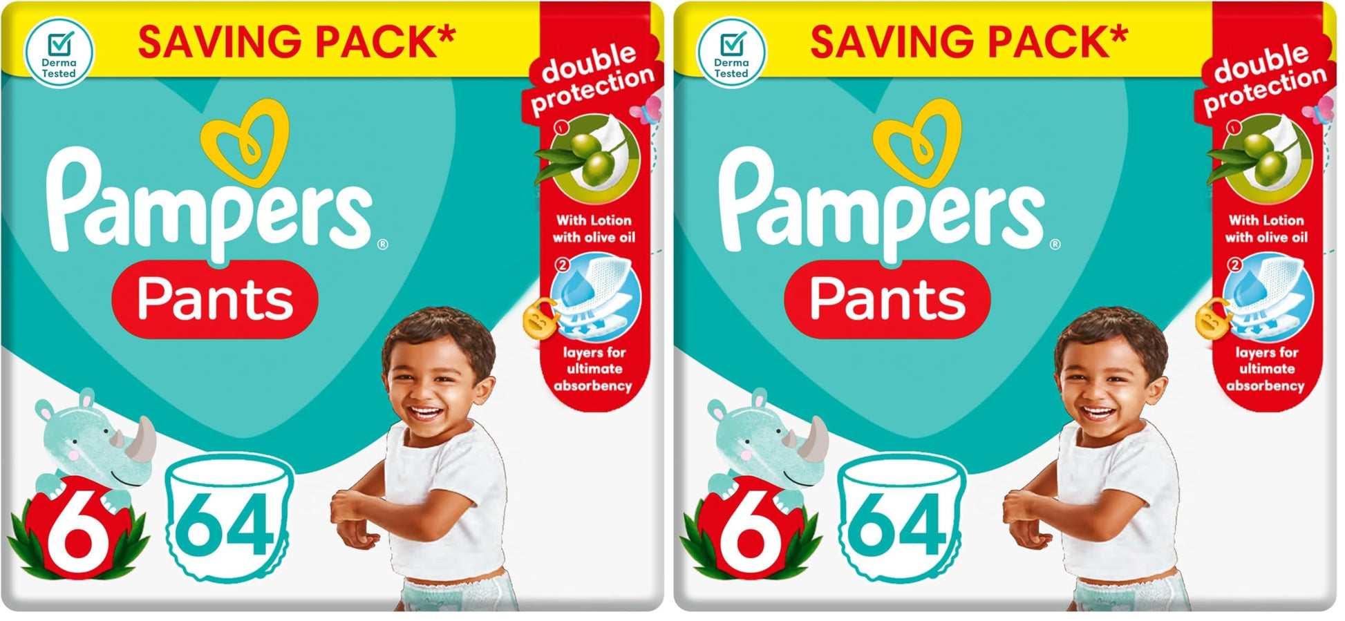 Pampers Pants, Size 6, with Lotion with Olive Oil, 64 Baby Diapers (Pack of 2)