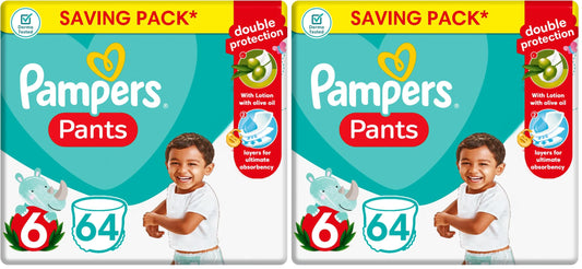 Pampers Pants, Size 6, with Lotion with Olive Oil, 64 Baby Diapers (Pack of 2)
