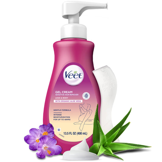 Veet Hair Remover, Gel Hair Removal Cream Sensitive, 13.5 Ounce, Sensitive formula with Aloe Vera and Vitamin E