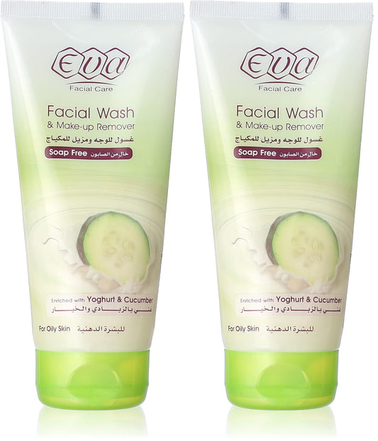 Eva Skin Care - Face Wash and Makeup Remover, with Yogurt and Cucumber, 150ml (Pack of 2)