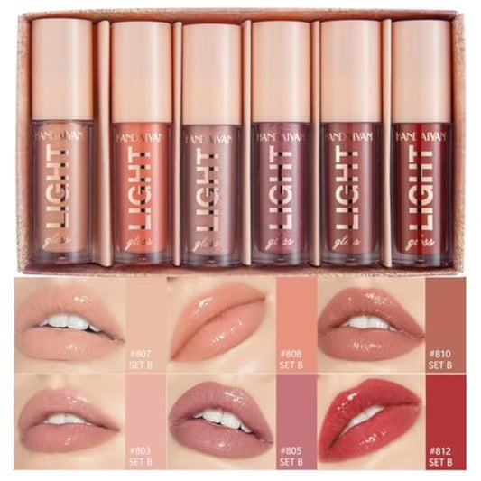 Beauty beast Moisturizing Lipgloss Set 6PCS Smooth Hydrating Lip Gloss Neutral Nude Nourishing Glossy Lipgloss for Women and Girls (MZ-CC6SETB-BB, Compact)