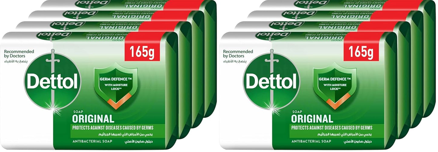 Dettol anti-bacterial bathing soap bar for effective germ protection, personal hygiene & odour protection, pine fragrance, 4 pieces 165g @20% off (Pack of 2)