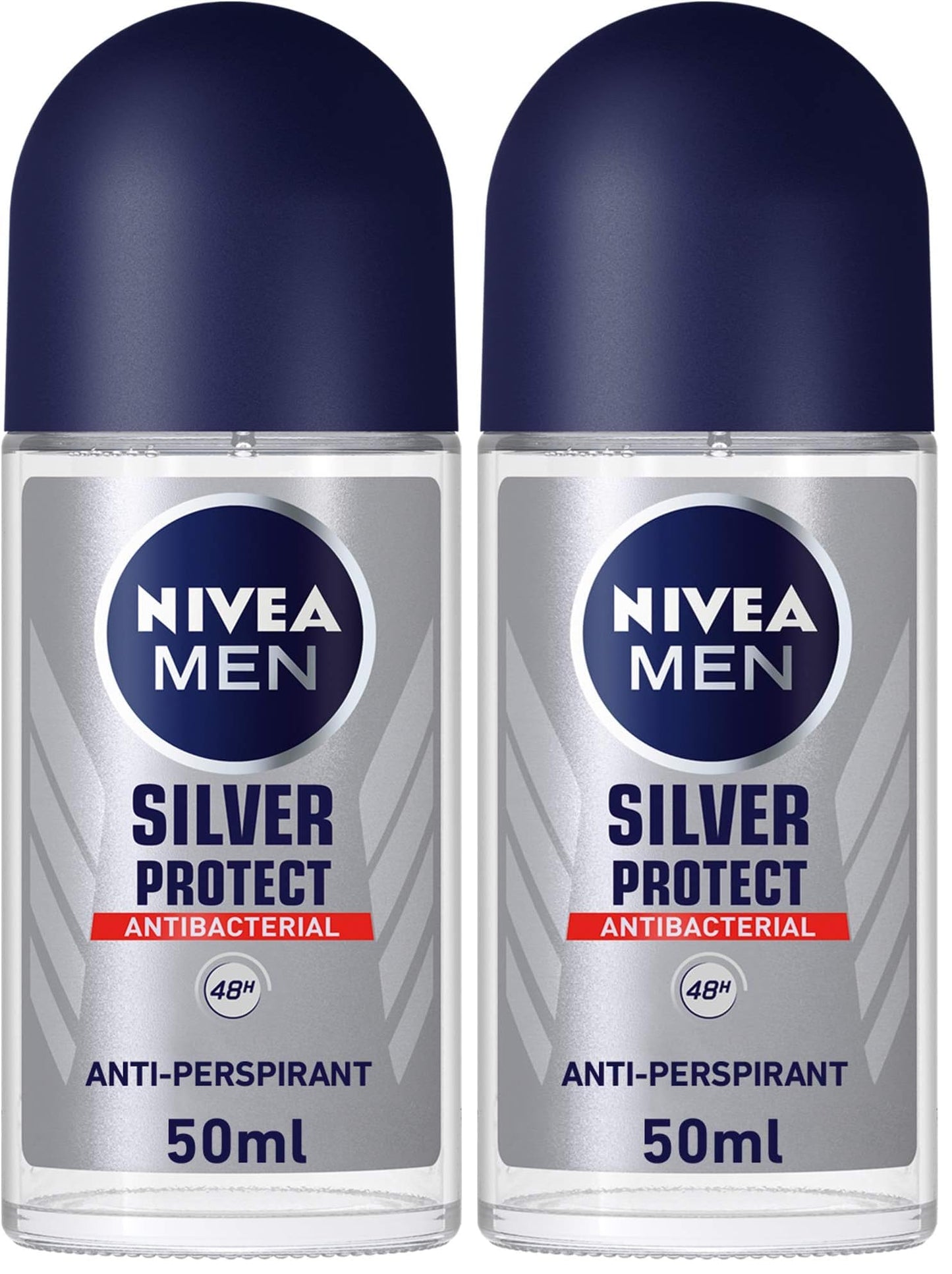 NIVEA MEN Antiperspirant Roll-on for Men, Silver Protect Antibacterial Protection, 50ml (Pack of 2)