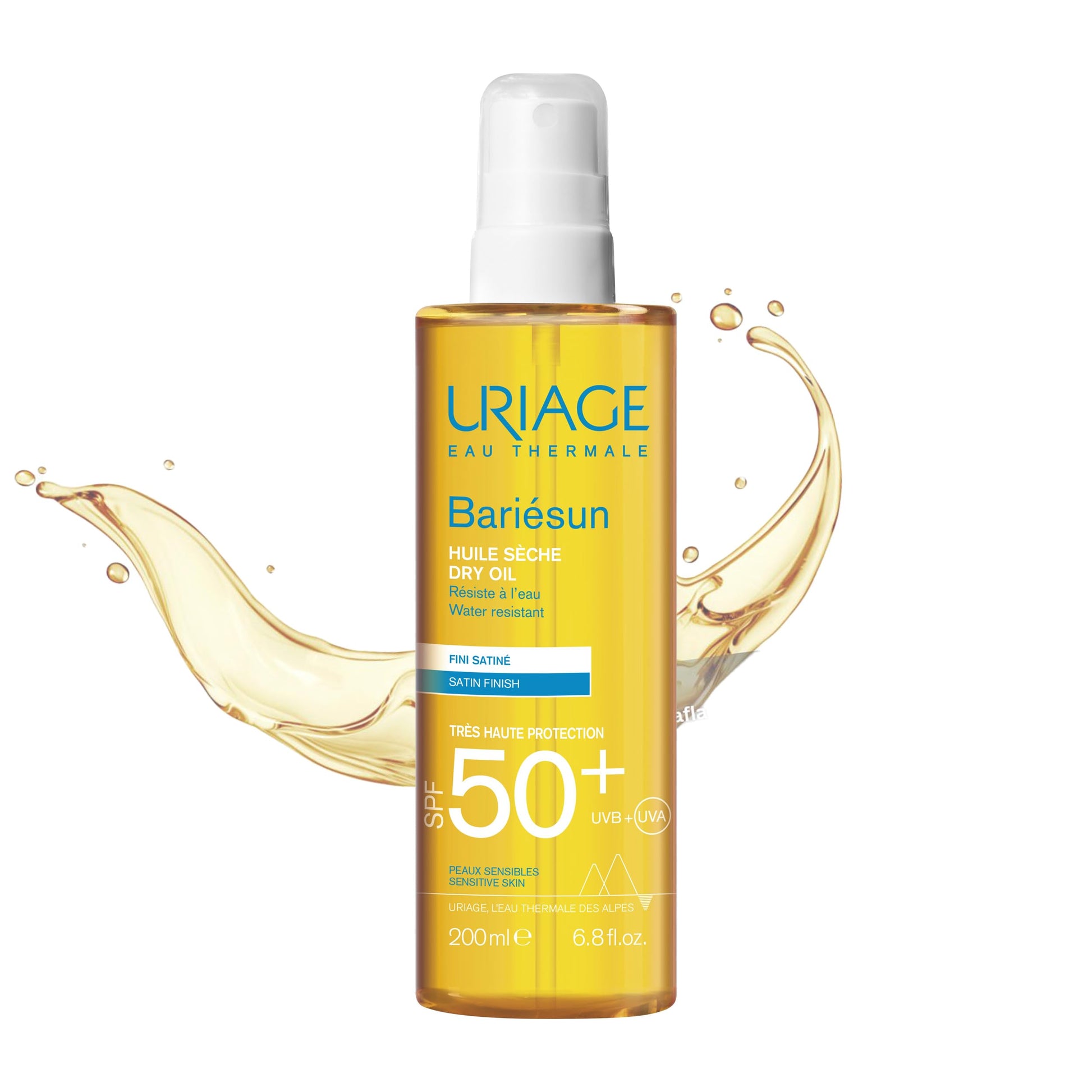 Uriage Bariésun Dry Sun Oil SPF50+ with Vitamin E -Very High Protection UVA/UVB & Blue Light -For Hair & Body - Ultra Water Resistant-Dry Touch & Satin Finish - Delicate Fragrance-Alcohol-free - 200ml