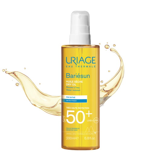 Uriage Bariésun Dry Sun Oil SPF50+ with Vitamin E -Very High Protection UVA/UVB & Blue Light -For Hair & Body - Ultra Water Resistant-Dry Touch & Satin Finish - Delicate Fragrance-Alcohol-free - 200ml