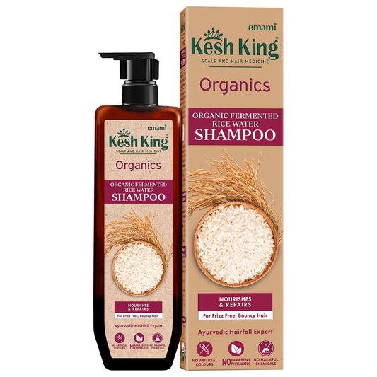 KESH KING Organics Fermented Rice Water Shampoo | Nourishes & Repairs | For Frizz-Free, Bouncy Hair | Certified Organic | No Artificial Colours, Parabens, Phthalates Or Harmful Chemicals, 300ml