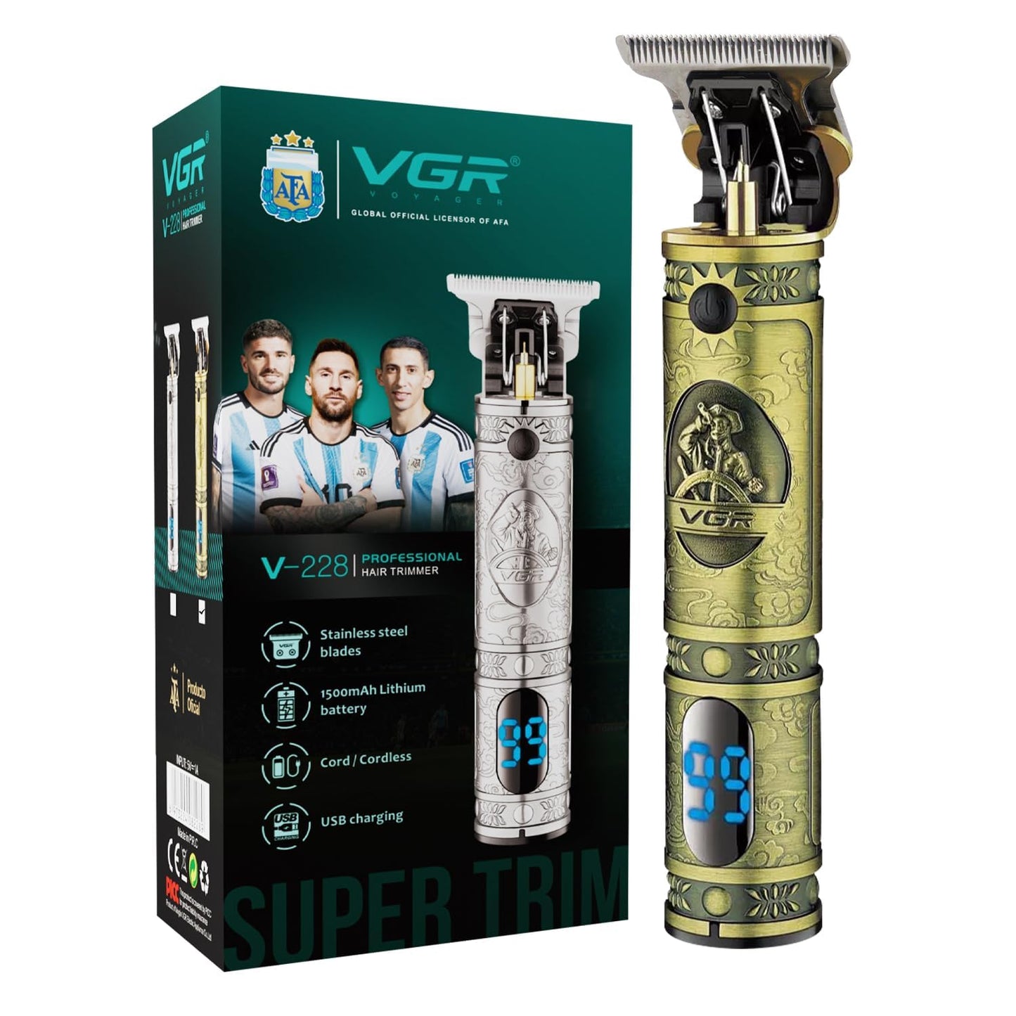 VGR V-228 Professional Hair Clipper with LED display Runtime: 180 min Trimmer for Men