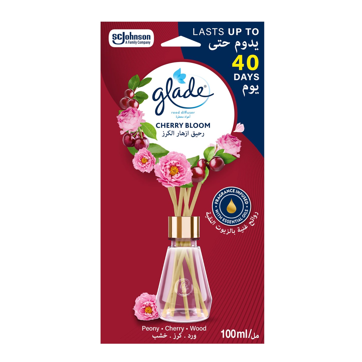Glade Peony & Cherry Reed Diffuser, 100ml, Lasts for up to 40 days
