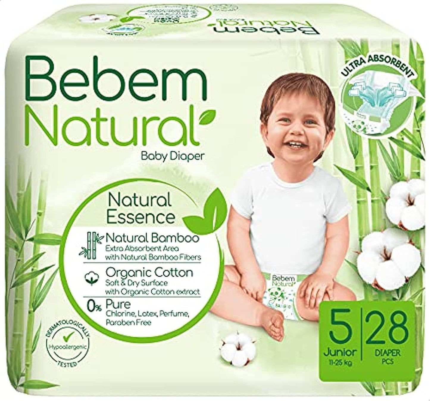 Bebem Natural - Baby Diapers - Twin Pack - Junior Size 5 - 28 Pieces