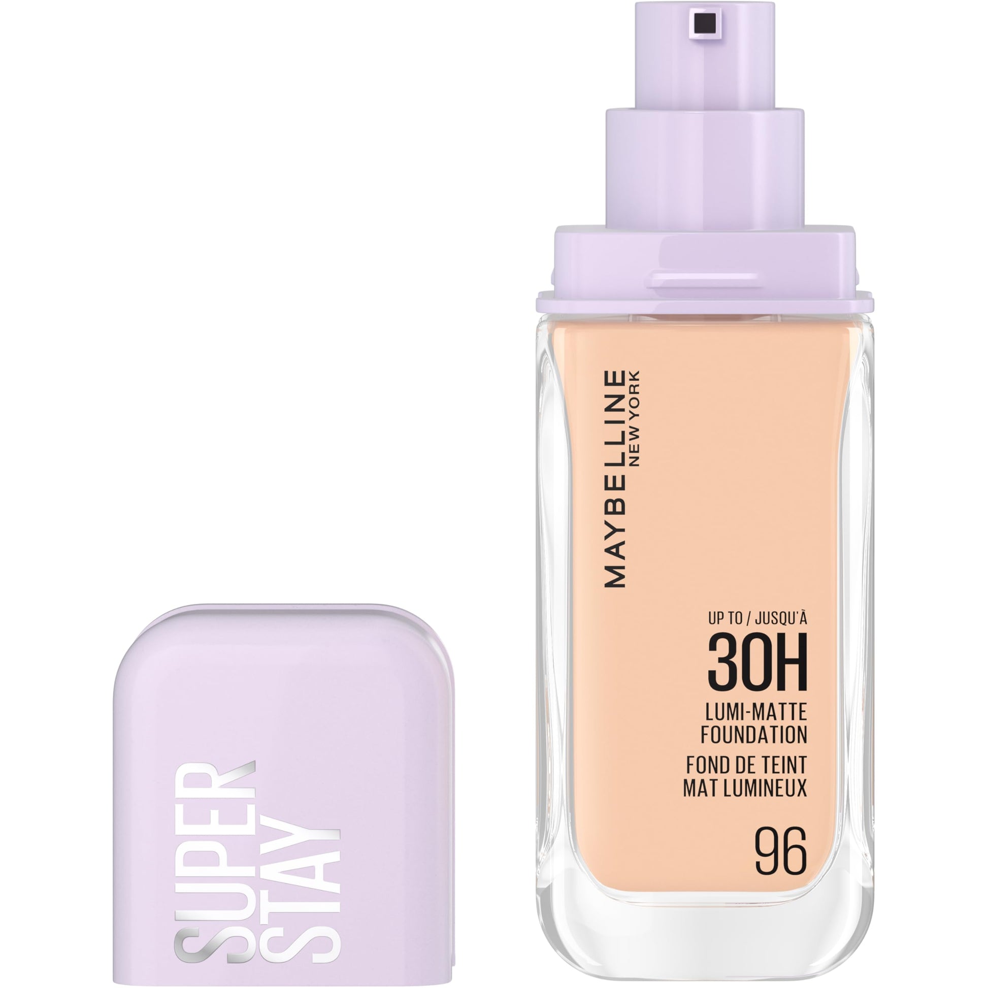 Maybelline New York Super Stay up to 30H Lumi-Matte Foundation, Medium-Full Coverage, Vegan Formula*, Amino Acids, Niacinamide, Vitamin E - Shade 96