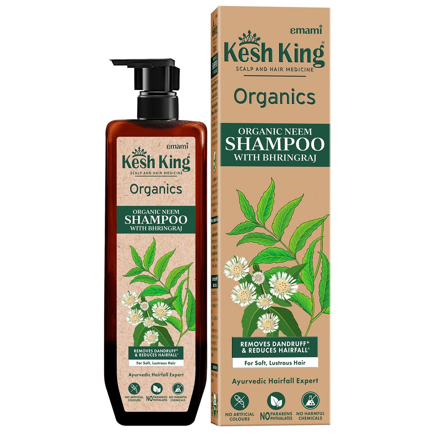 KESH KING Organic Neem Shampoo With Bhringraj | Removes Dandruff & Reduces Hair Fall | For Soft, Lustrous Hair |Organics | No Artificial Colours, Parabens, Phthalates Or Harmful Chemicals, 300ml