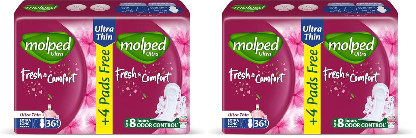 Molped Ultra - Fresh & Comfort - Family Pack - Extra Long- 36 Pads (Pack of 2)