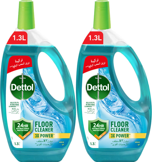 Dettol Antibacterial Power Floor Cleaner- Aqua Scent| 1.3L x 2 (20% Off)