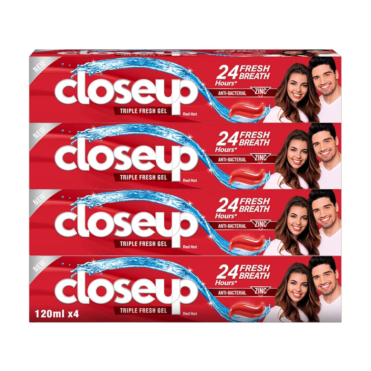 Closeup  Triple Fresh Formula Gel Toothpaste, Red Hot, 120Ml (Pack Of 4)