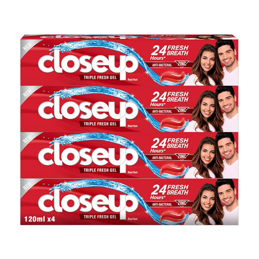 Closeup  Triple Fresh Formula Gel Toothpaste, Red Hot, 120Ml (Pack Of 4)