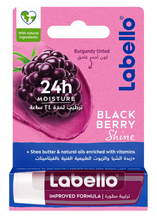 NIVEA LABELLO Lip Balm Blackberry Shine, (4.8g) 24H Moisture, with Shea Butter and Natural Oils Enriched with Vitamins, with Natural Ingredients, Mineral Oil Free, Vegan