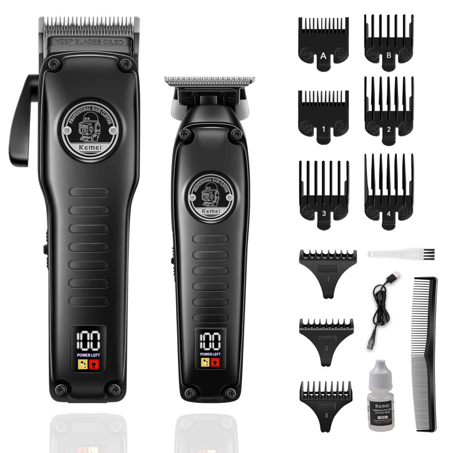 KEMEI 1827 Professional Hair Clippers for Men,Electric Beard Trimmer with Zero Gap T-Blade,Cordless Clippers and Trimmers Set with LED Display for Mens Gifts