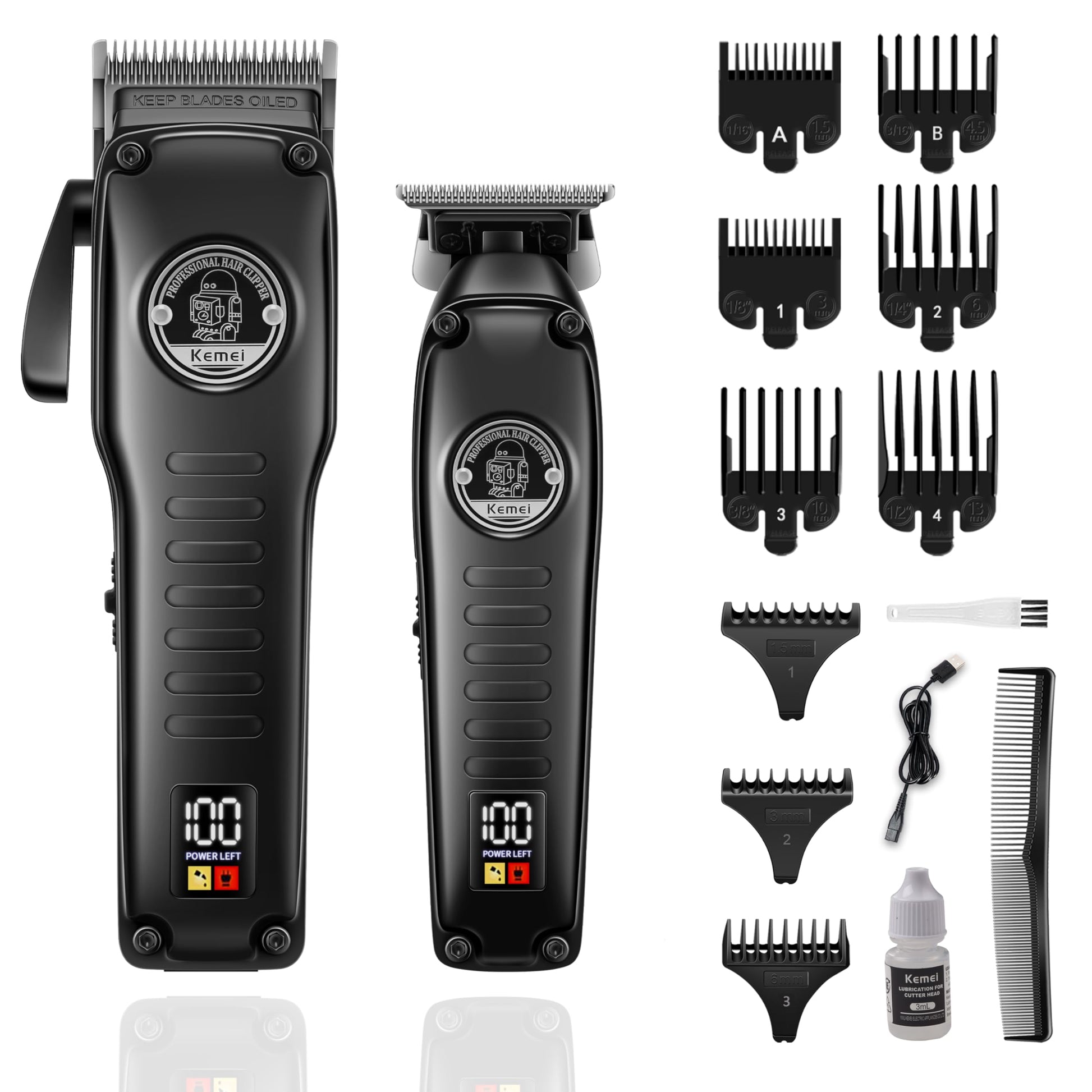 KEMEI 1827 Professional Hair Clippers for Men,Electric Beard Trimmer with Zero Gap T-Blade,Cordless Clippers and Trimmers Set with LED Display for Mens Gifts