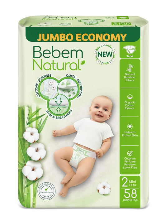 Bebem Natural - Baby Diapers - Jumbo Pack - Mini Size 2 - 58 Pieces