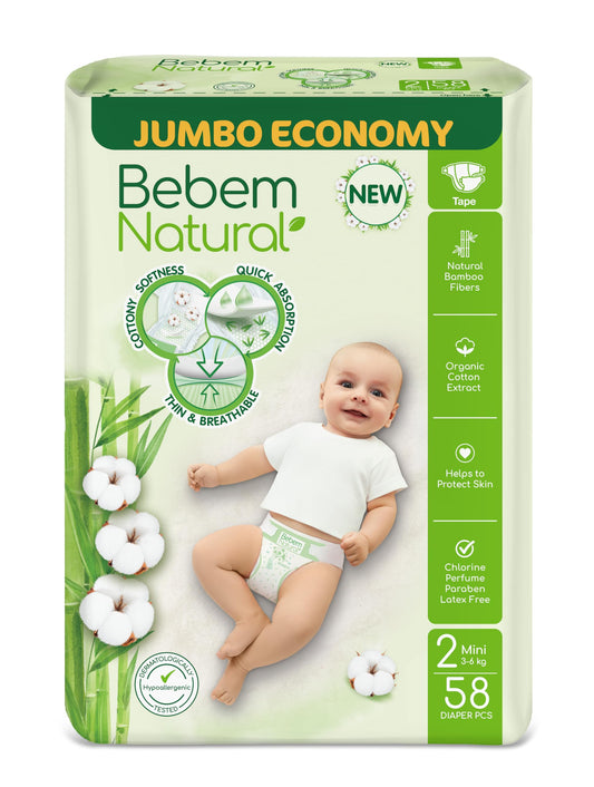 Bebem Natural Baby Diapers Open Diapers Size 6,16+ KG, Jumbo Pack, 48 Units, Organic Cotton & Bamboo Fibers