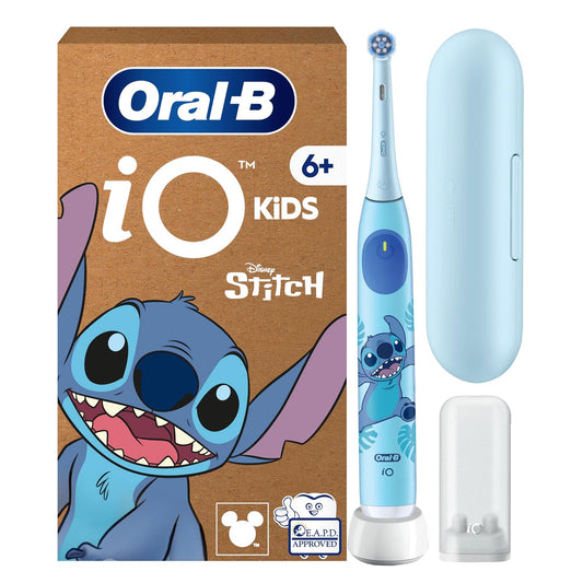 Oral-B iO Kids Disney Stitch Electric Toothbrush for Children from 6 Years Old, Gentle Brushing with 3 Modes and Musical Timer, Replacement Toothbrush Oral B, Travel Case, Cardboard
