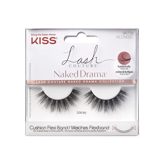 KISS Lash Couture Naked Drama Collection, Full & Fluffy Volume 3D Faux Mink False Eyelashes, Cushion Flexi Band & Split-Tip Technology, Tapered, Reusable & Contact Lens Friendly, Style 'Lacey', 1 Pair